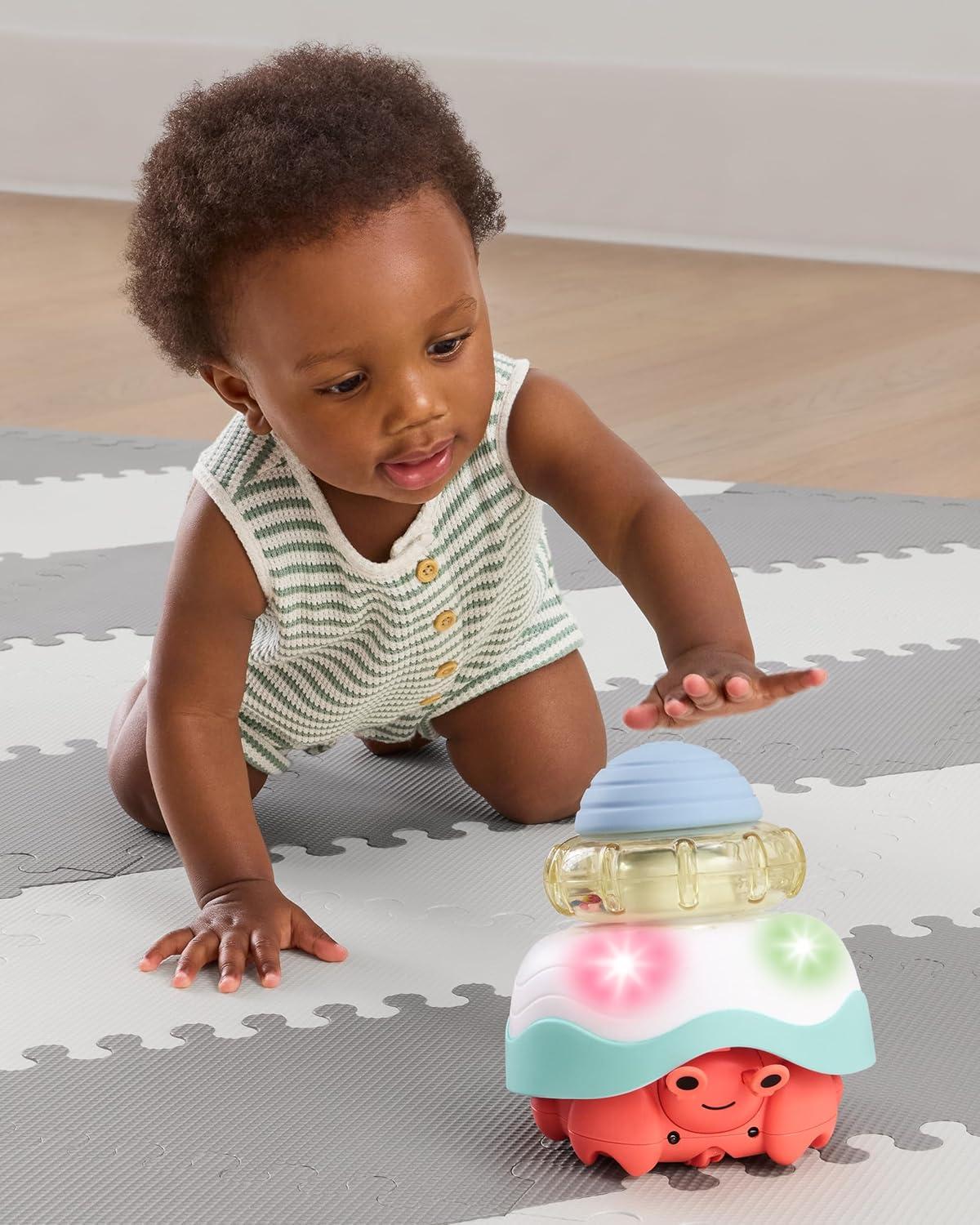 imageSkip Hop Baby FollowMe Bee Tummy Time Crawl Toy 3Stage Infant Sensory Development with Lights Sounds and Music Explore ampamp More Age 5mCrawl Crab